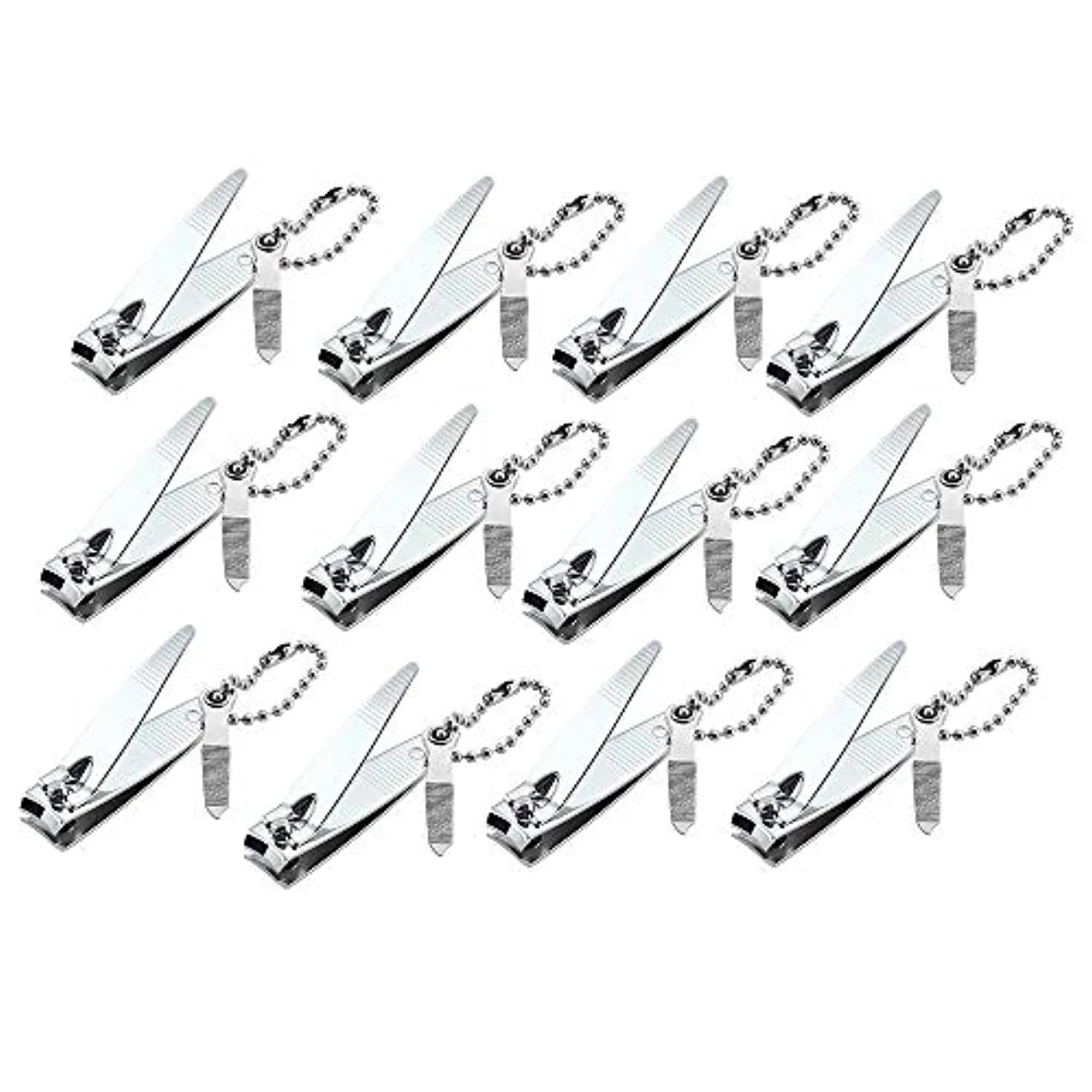 12 Pcs Nail Clippers for Fingernails by YWQ - Swing Out Nail Cleaner / File - Popular Gifts for Men & Women - Best Sharp Stainless Steel Clipper - Wide Easy Press Lever