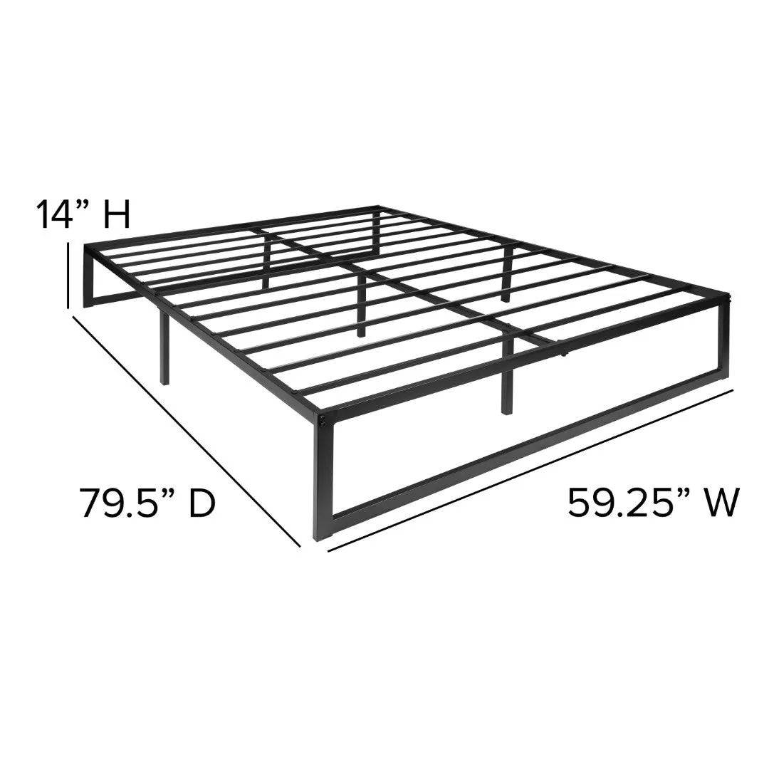 14 Inch Metal Platform Bed Frame with 10 Inch Pocket Spring Mattress in a Box and 2 Inch Cool Gel Memory Foam Topper - Queen
