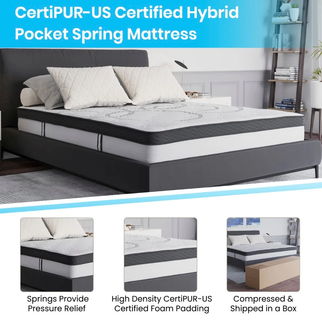 14 Inch Metal Platform Bed Frame with 10 Inch Pocket Spring Mattress in a Box and 2 Inch Cool Gel Memory Foam Topper - Queen