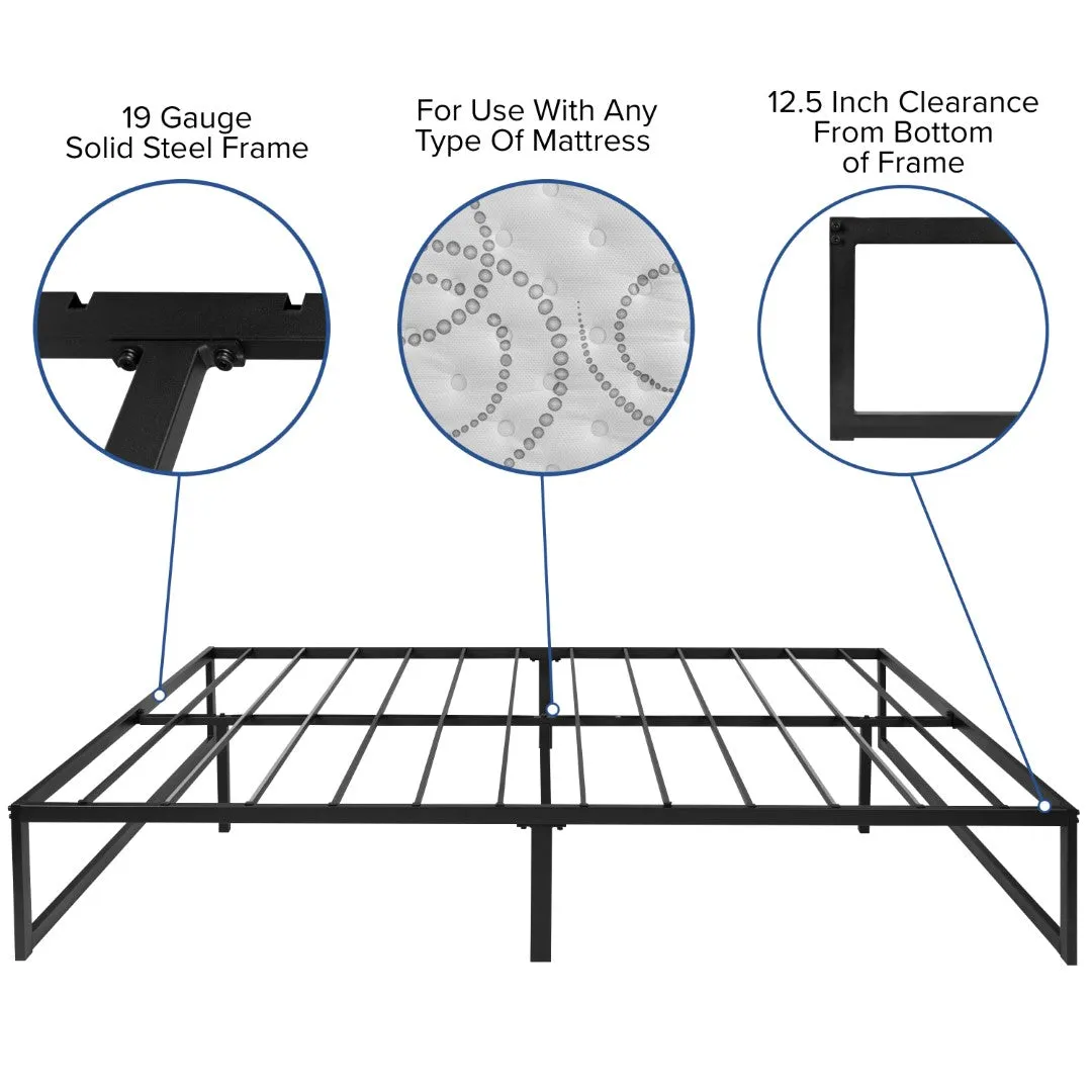 14 Inch Metal Platform Bed Frame with 10 Inch Pocket Spring Mattress in a Box and 2 Inch Cool Gel Memory Foam Topper - Queen