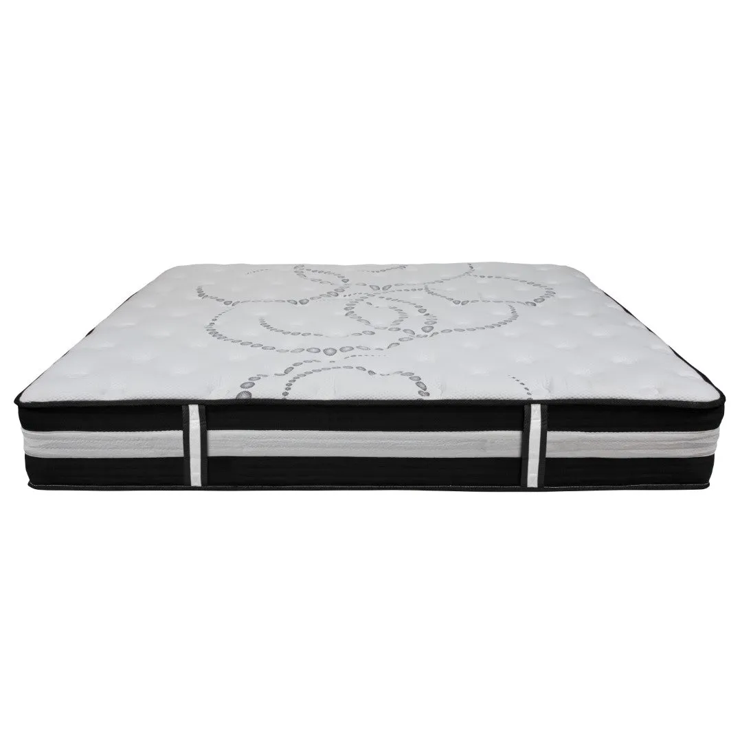 14 Inch Metal Platform Bed Frame with 12 Inch Pocket Spring Mattress in a Box and 3 inch Cool Gel Memory Foam Topper - King