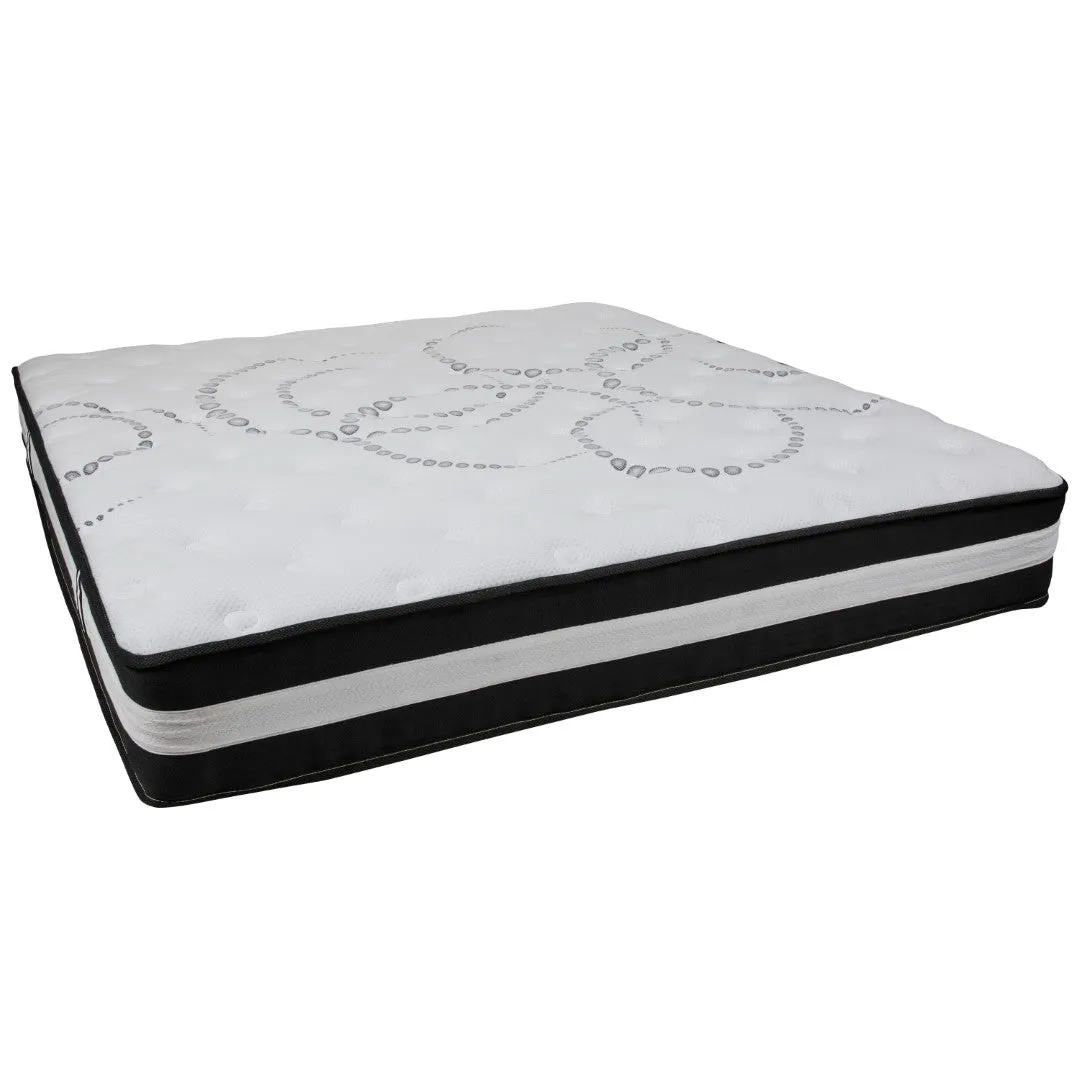 14 Inch Metal Platform Bed Frame with 12 Inch Pocket Spring Mattress in a Box and 3 inch Cool Gel Memory Foam Topper - King