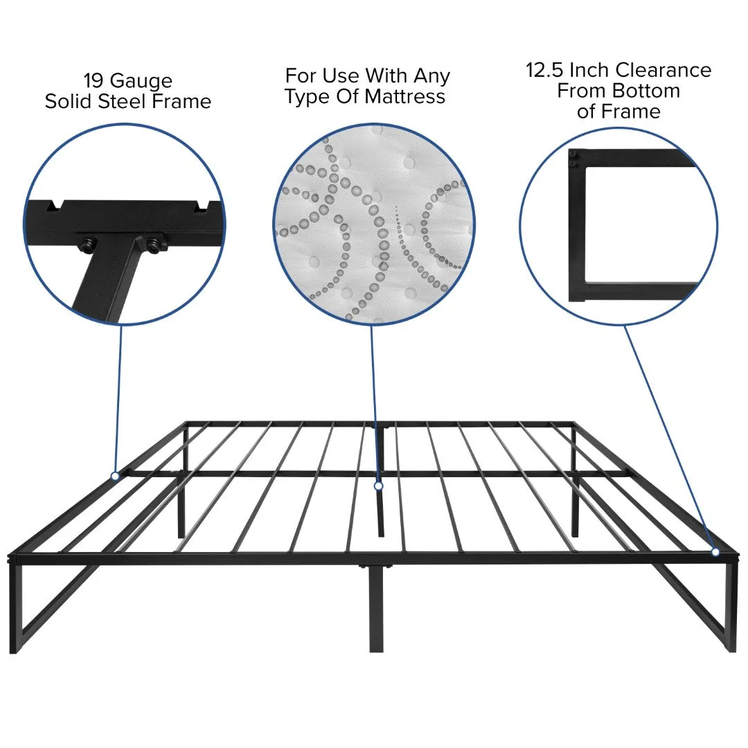14 Inch Metal Platform Bed Frame with 12 Inch Pocket Spring Mattress in a Box and 3 inch Cool Gel Memory Foam Topper - King