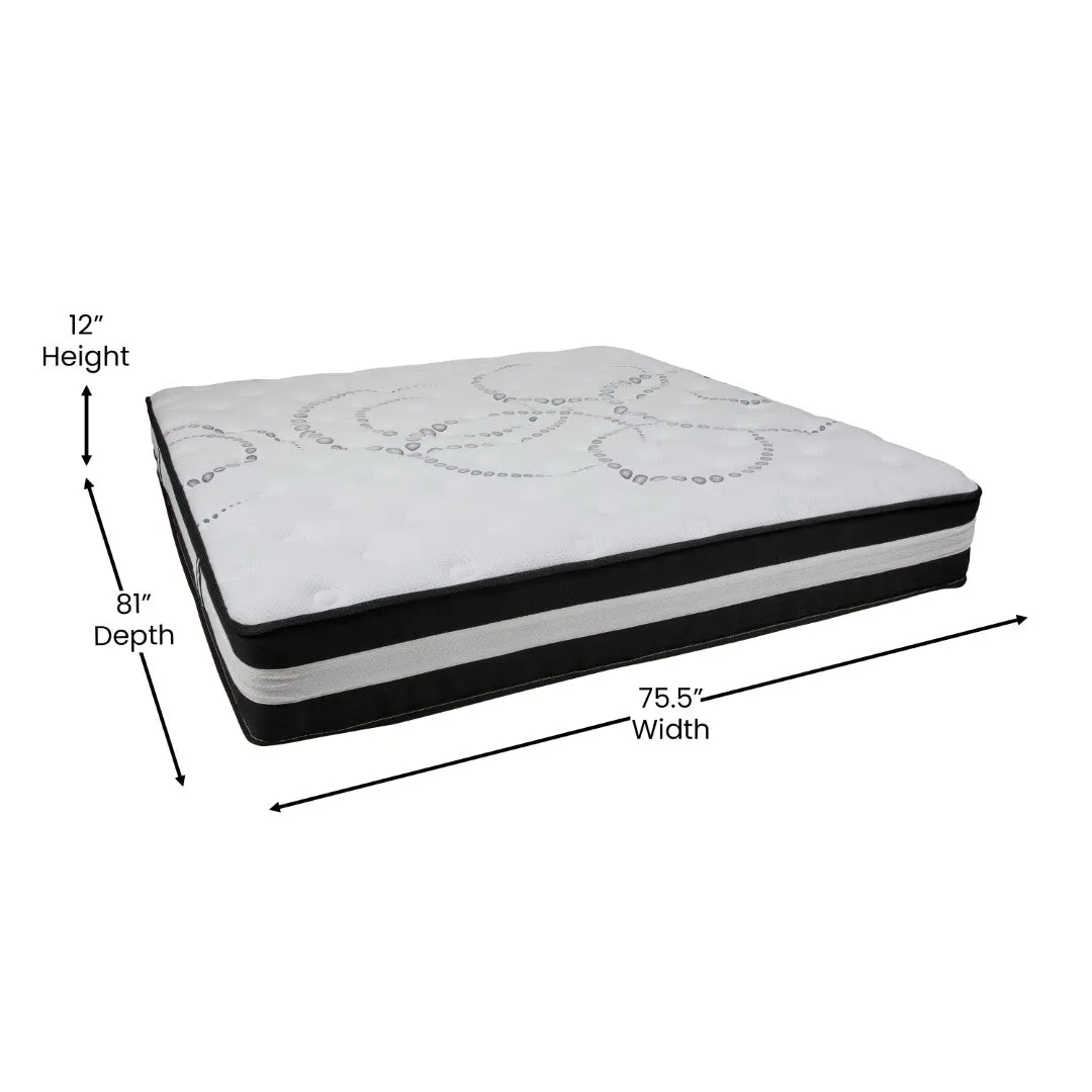 14 Inch Metal Platform Bed Frame with 12 Inch Pocket Spring Mattress in a Box and 3 inch Cool Gel Memory Foam Topper - King