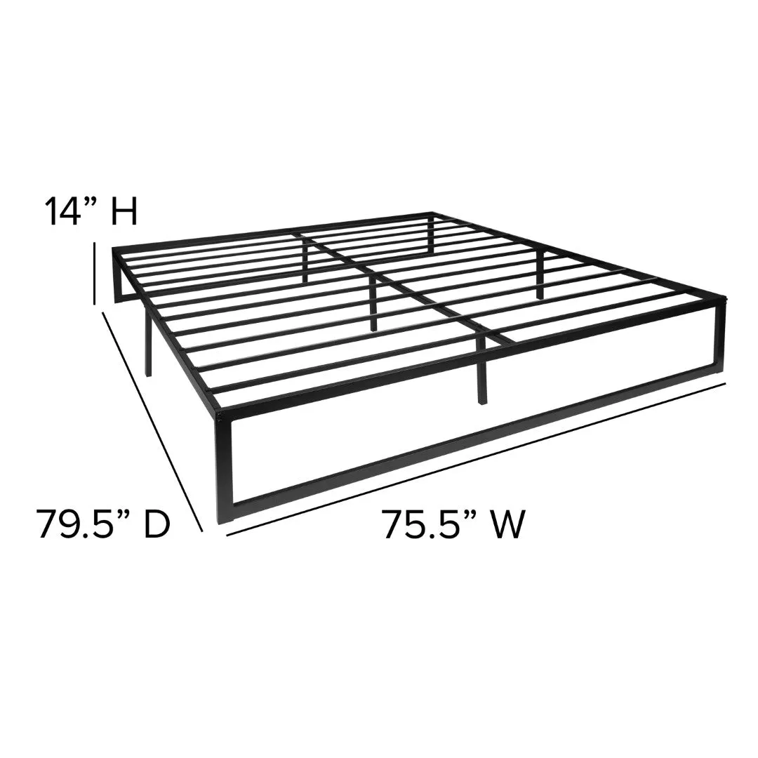 14 Inch Metal Platform Bed Frame with 12 Inch Pocket Spring Mattress in a Box and 3 inch Cool Gel Memory Foam Topper - King