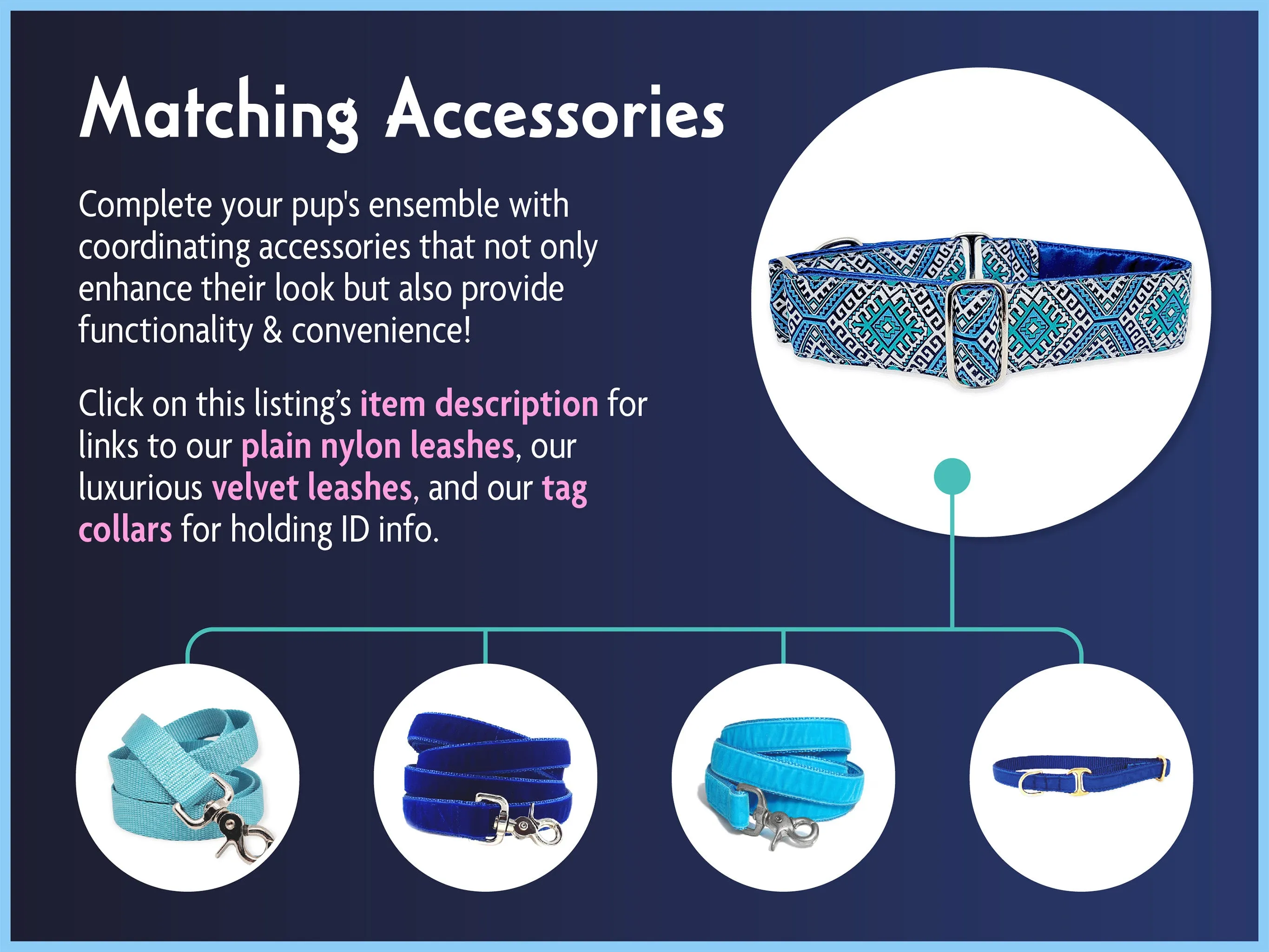 Arizona in Blue - Martingale or Buckle Dog Collar - 1.5" Width