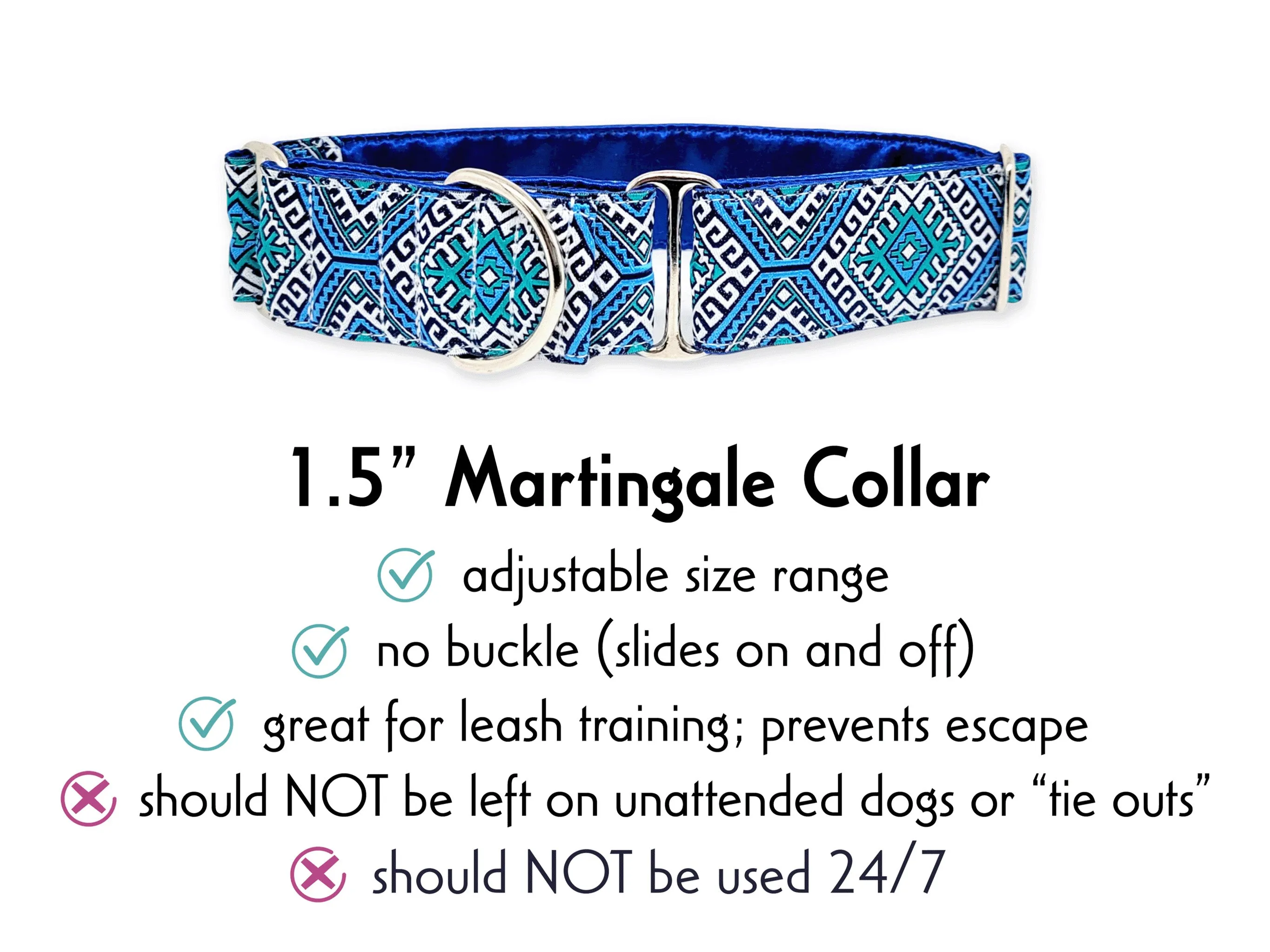 Arizona in Blue - Martingale or Buckle Dog Collar - 1.5" Width