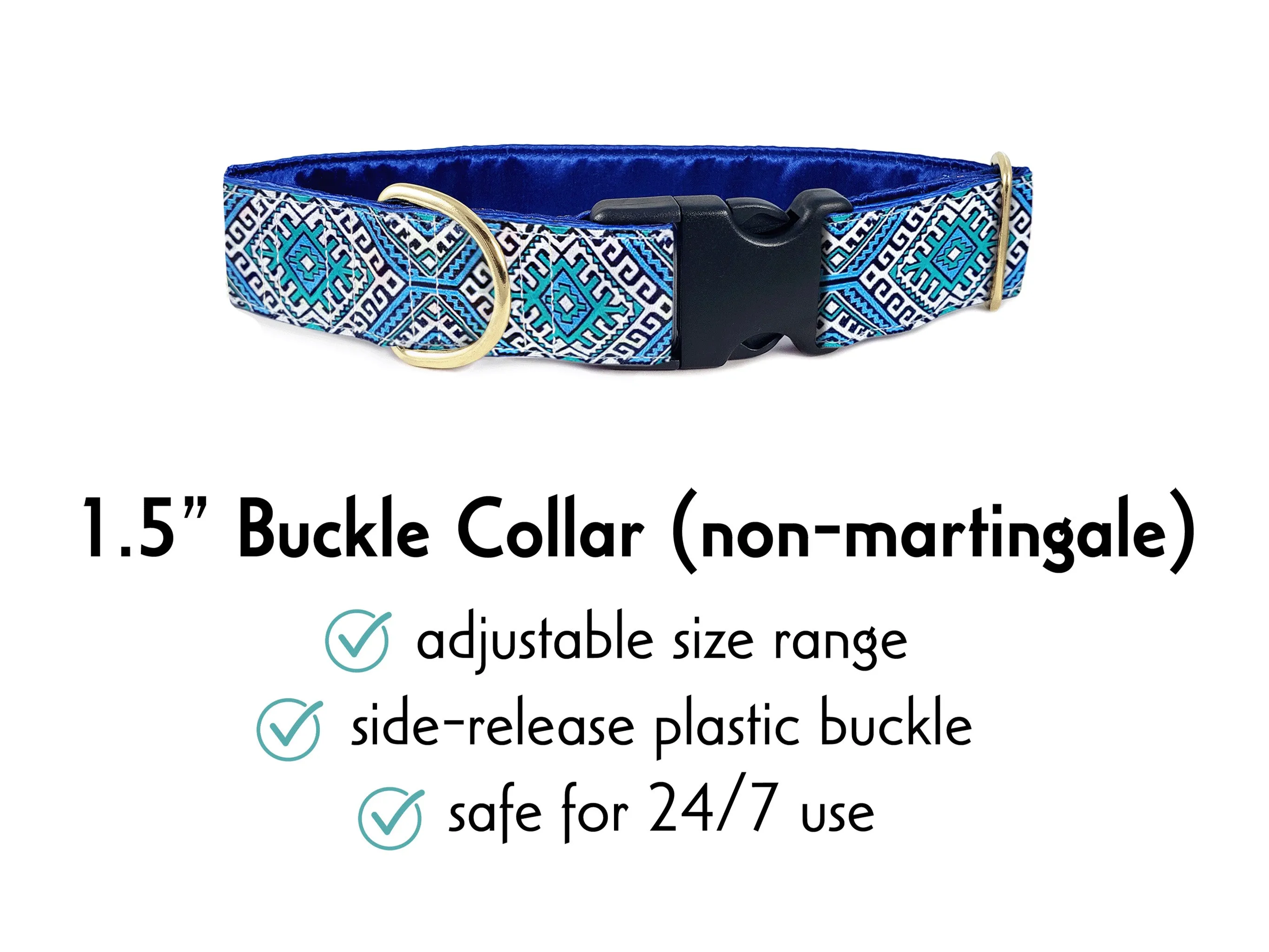 Arizona in Blue - Martingale or Buckle Dog Collar - 1.5" Width
