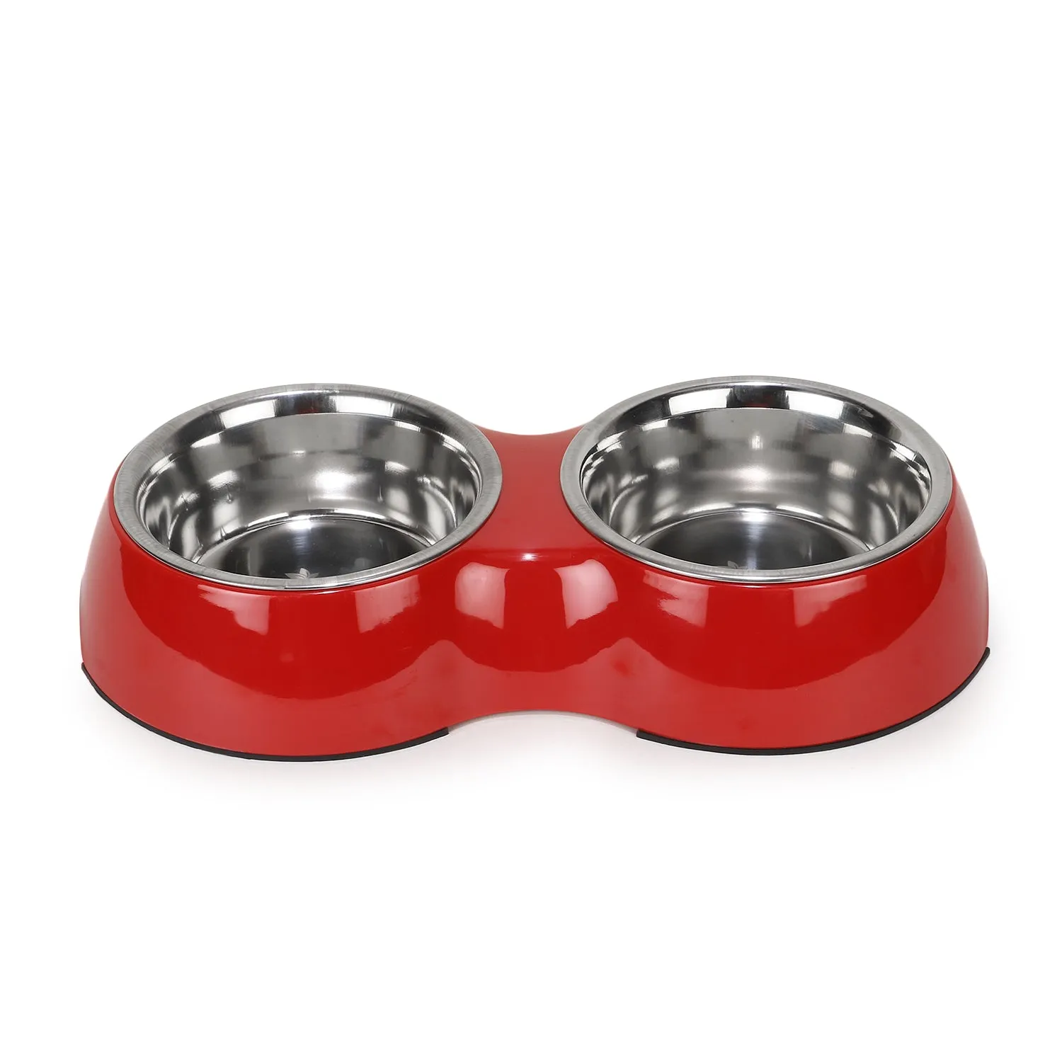 BASIL Melamine Double Dinner Set Pet Feeding Bowls for food and water (Red)