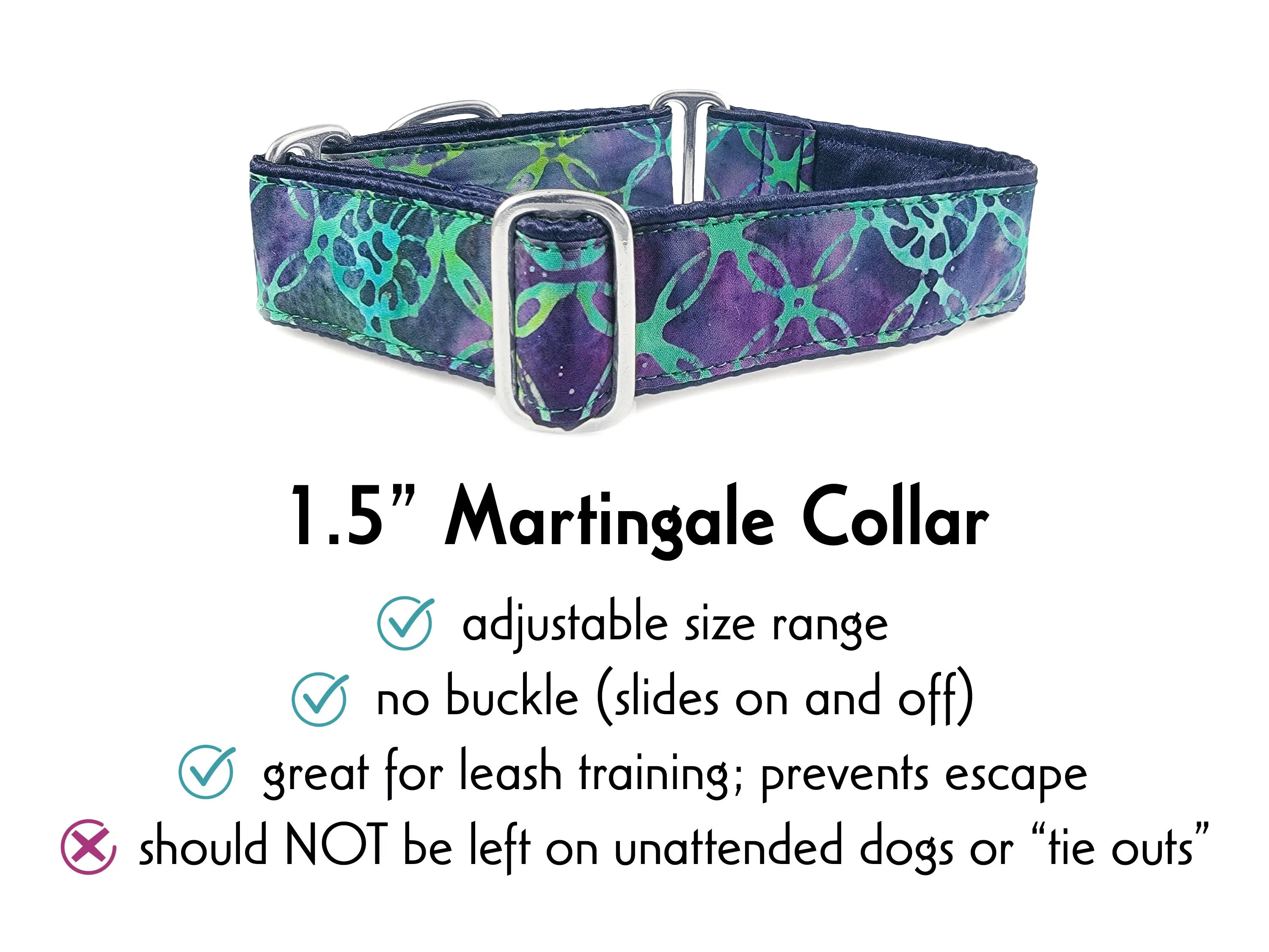 Batik - Martingale Dog Collar or Buckle Dog Collar - 1.5" Width