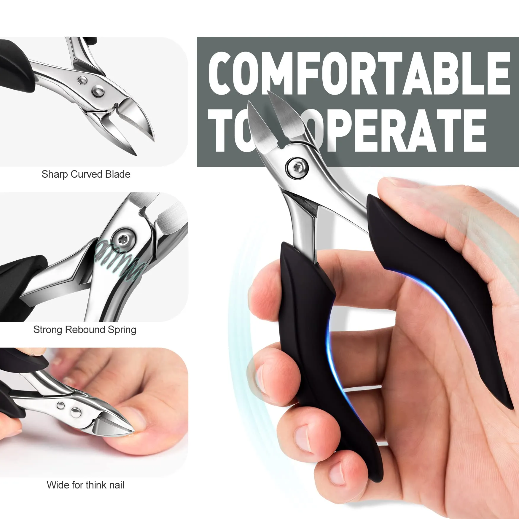 BEZOX Nail Clippers Set for Thick Nail, Toenail Clippers Fingernail Clippers & Toe Nail Clippers for Adults, Men and Women (6 Pcs) Green