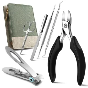 BEZOX Nail Clippers Set for Thick Nail, Toenail Clippers Fingernail Clippers & Toe Nail Clippers for Adults, Men and Women (6 Pcs) Green