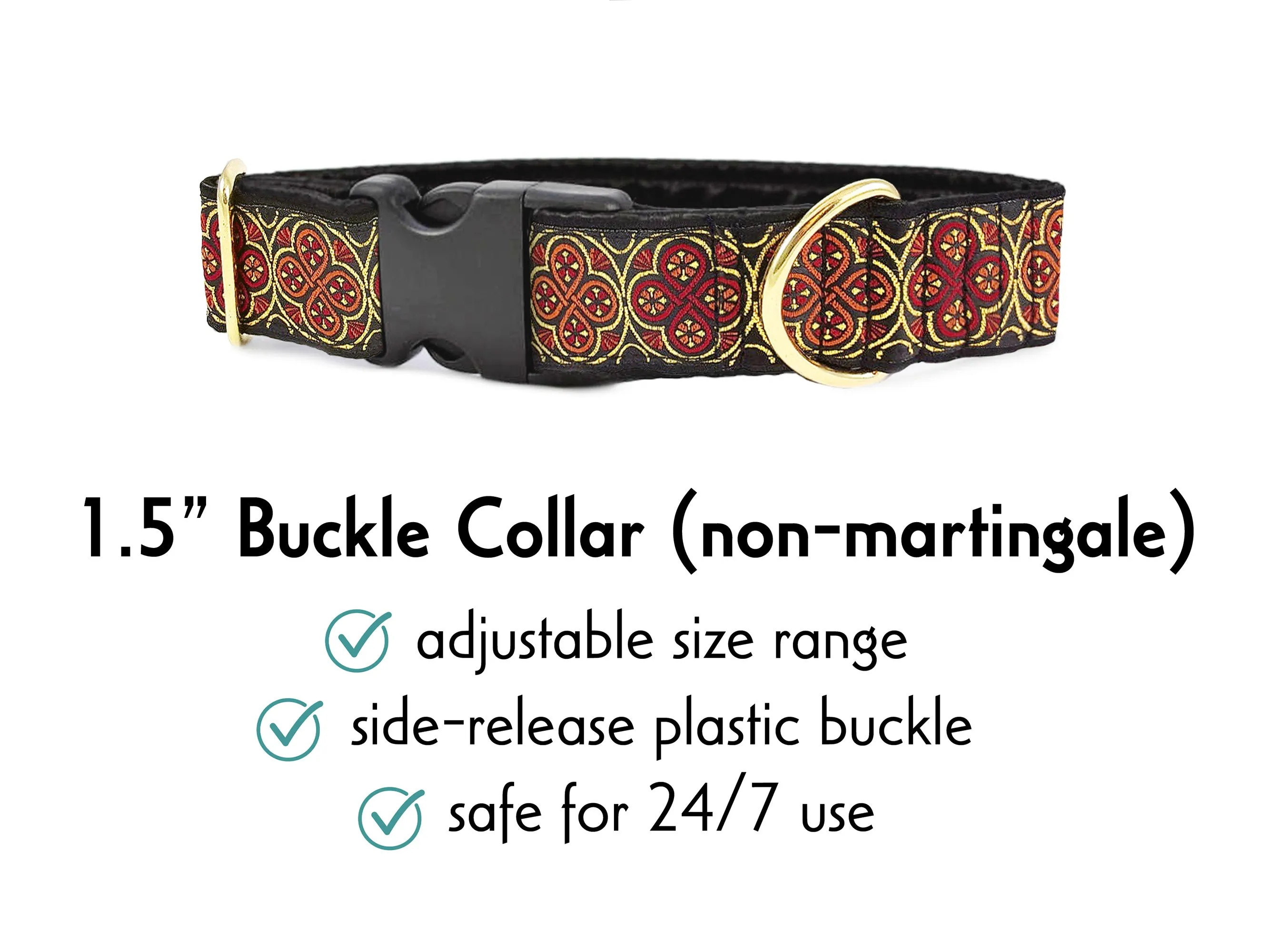 Blarney in Black, Red & Orange - Martingale or Buckle Dog Collar - 1.5" Width