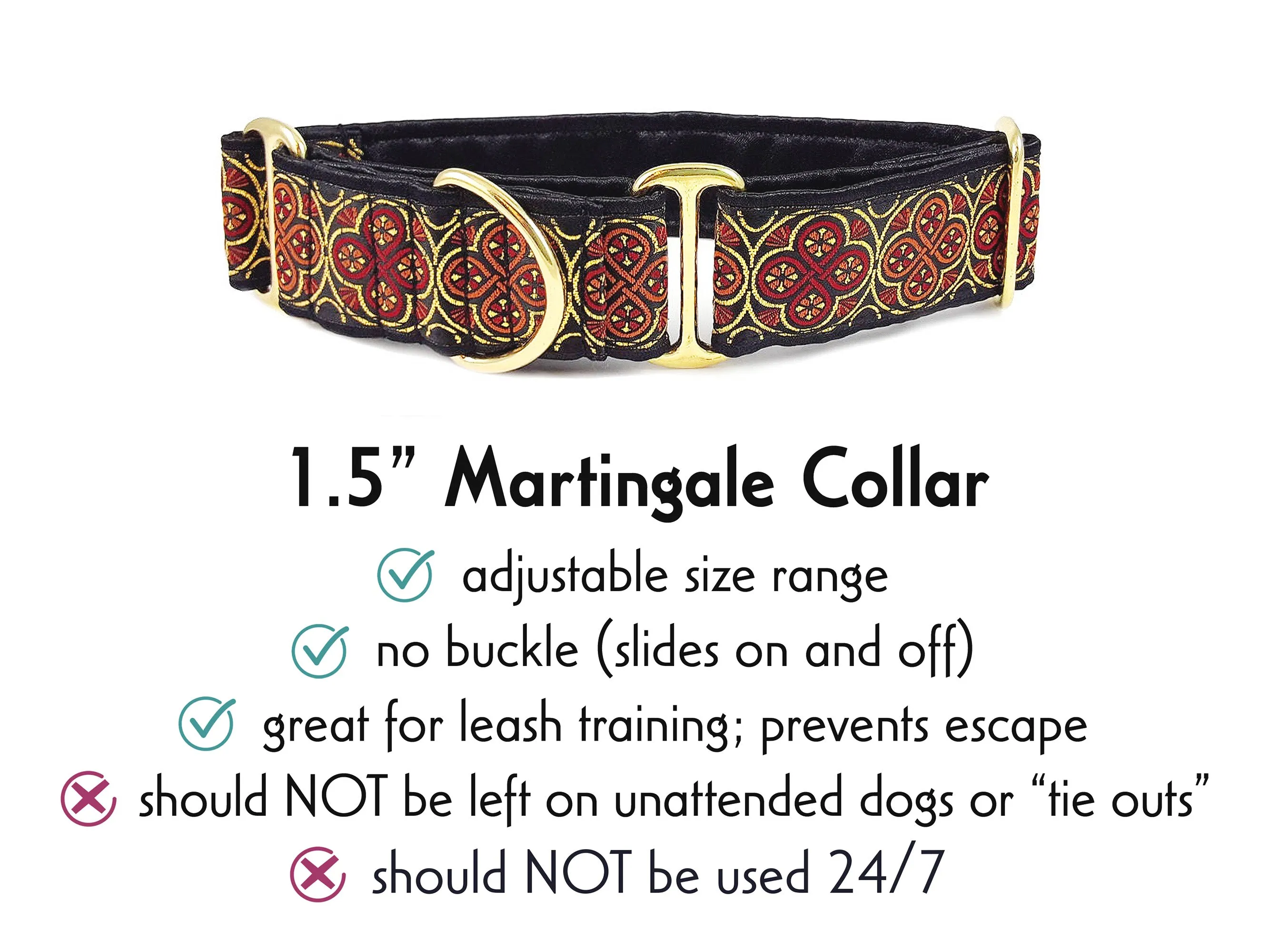Blarney in Black, Red & Orange - Martingale or Buckle Dog Collar - 1.5" Width