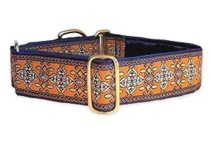 Cashel in Orange, Navy Blue & Metallic Gold - Martingale or Buckle Dog Collar - 1.5" Width