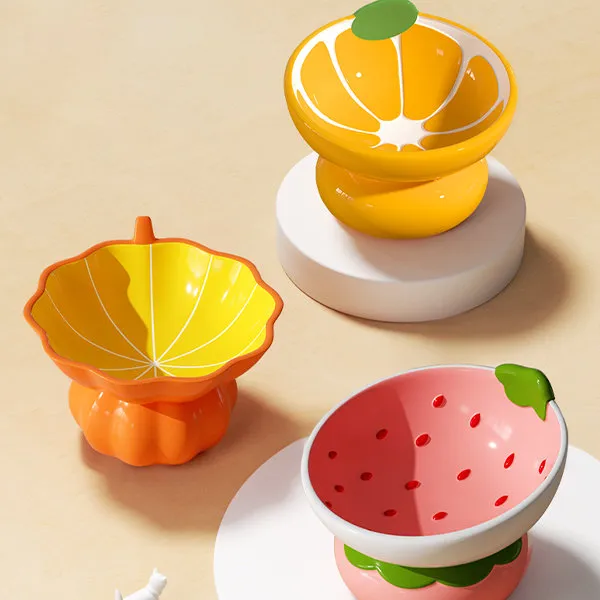 Ceramic Fruit Pet Bowl - Orange - Strawberry - Pumpkin