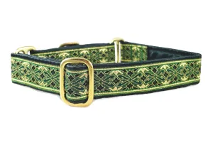 Clifden in Green & Gold - Martingale or Buckle Dog Collar - 1" Width