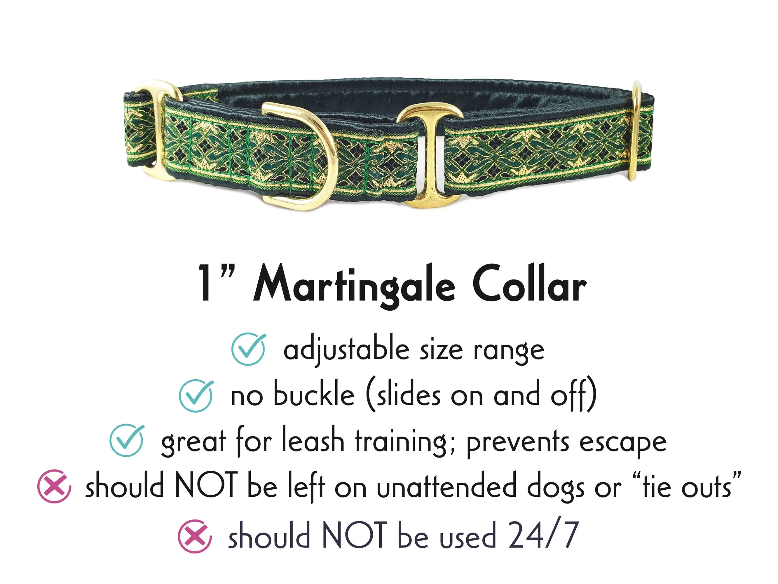 Clifden in Green & Gold - Martingale or Buckle Dog Collar - 1" Width