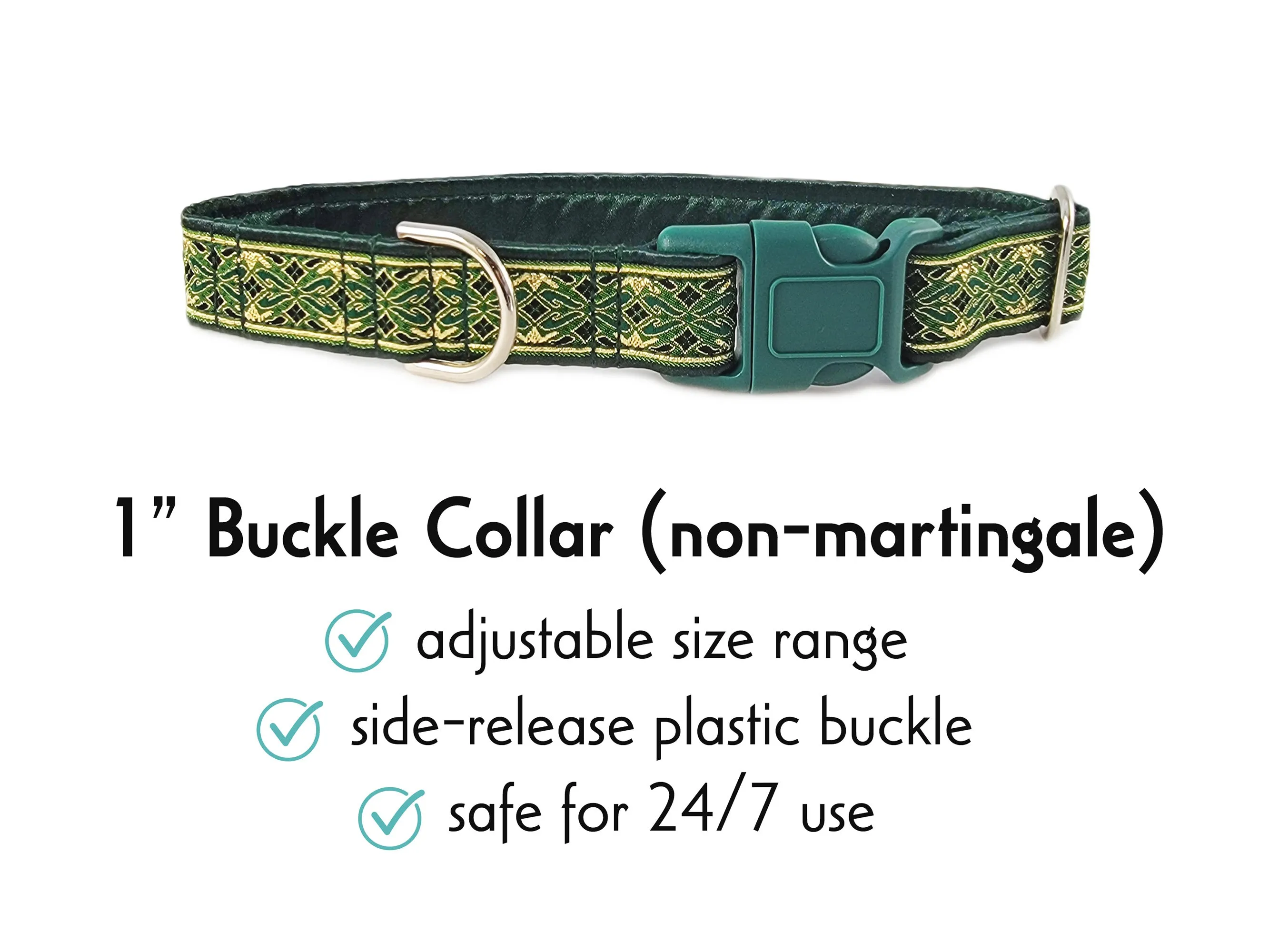 Clifden in Green & Gold - Martingale or Buckle Dog Collar - 1" Width