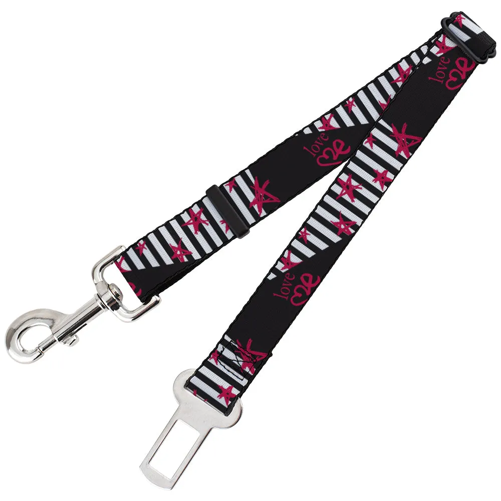 Dog Safety Seatbelt for Cars - Love Me w/Sketch Stars & Stripes Black/White/Fuchsia