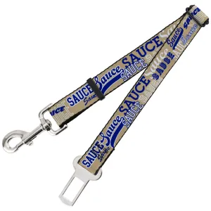 Dog Safety Seatbelt for Cars - SAUCE Typography Collage Tan/White/Blue