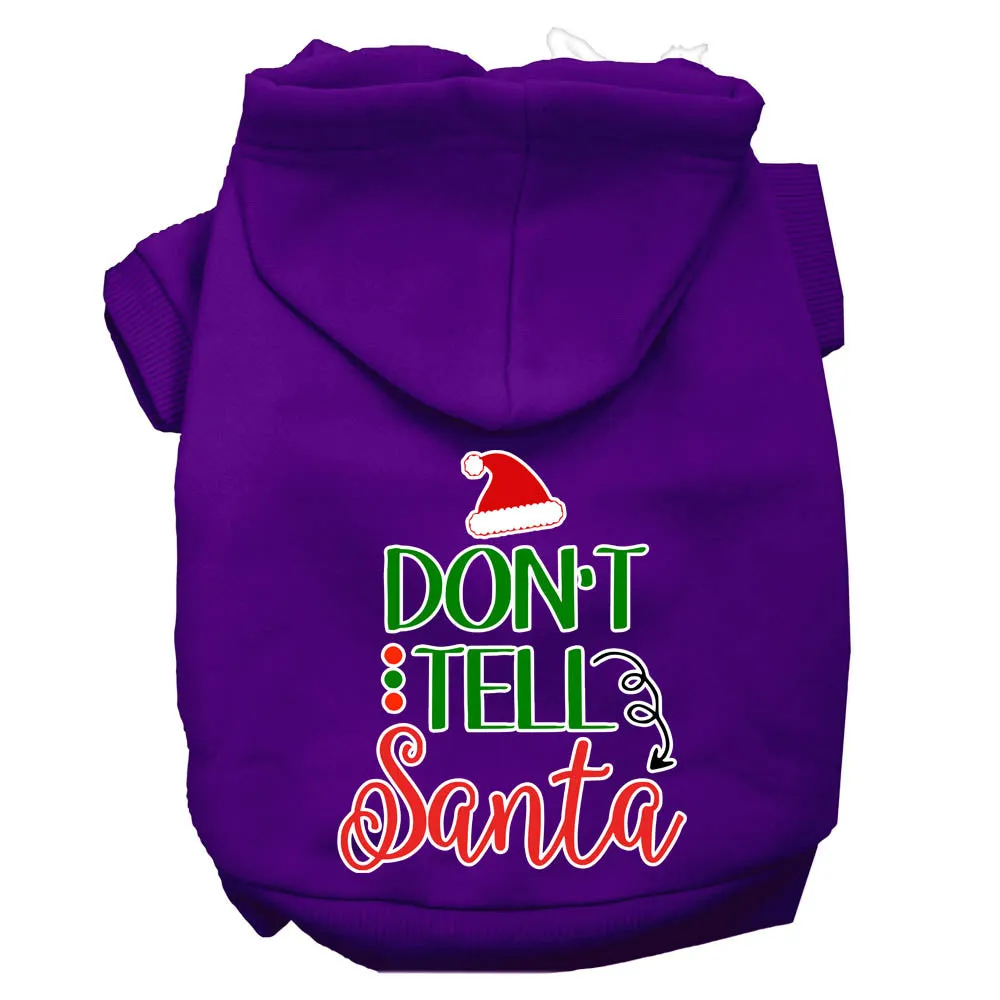 Don't Tell Santa Screen Print Dog Hoodie Purple Xs