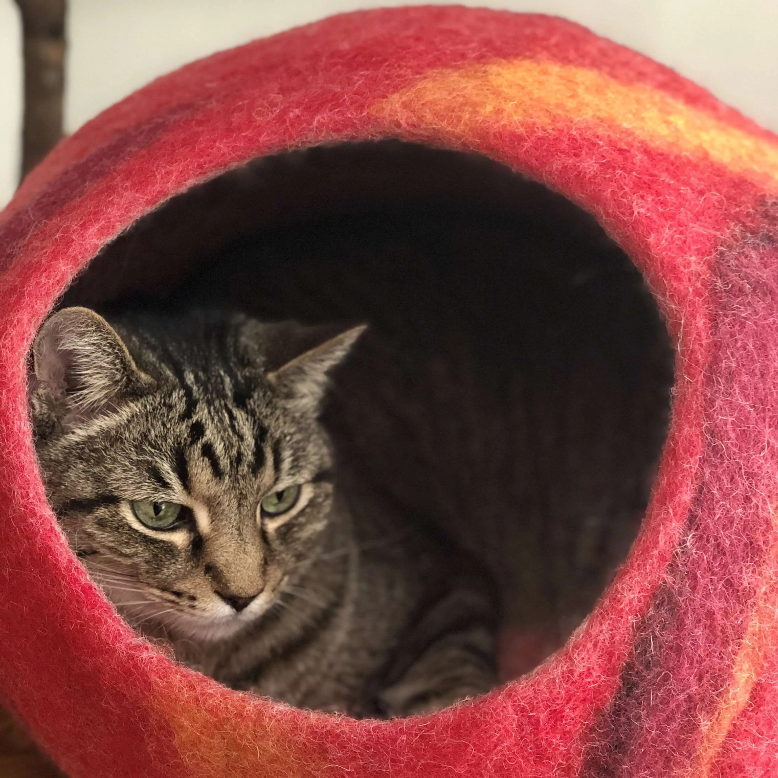 FIERY SUNSET Wool Cat Cave | Cat Bed