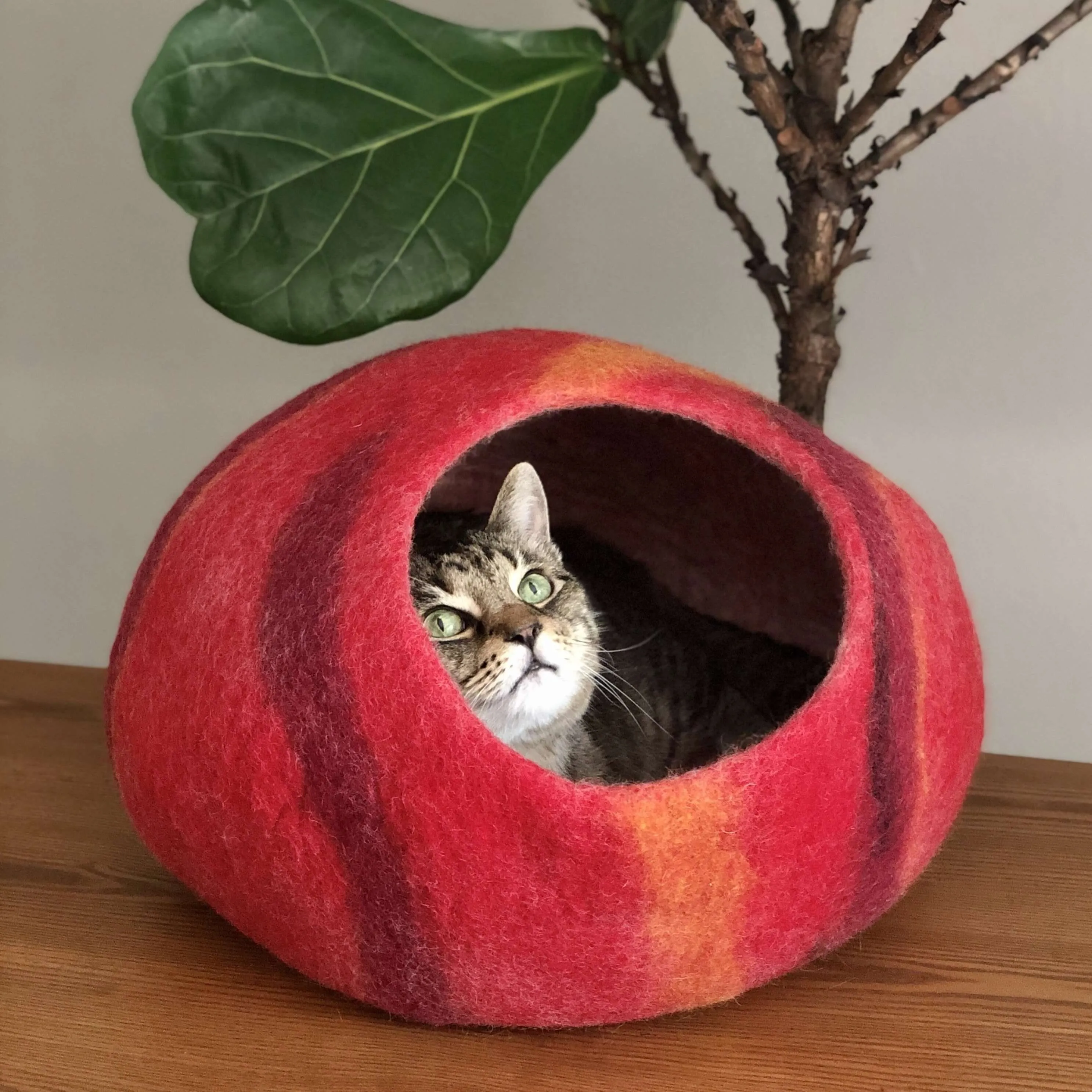 FIERY SUNSET Wool Cat Cave | Cat Bed