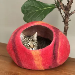 FIERY SUNSET Wool Cat Cave | Cat Bed