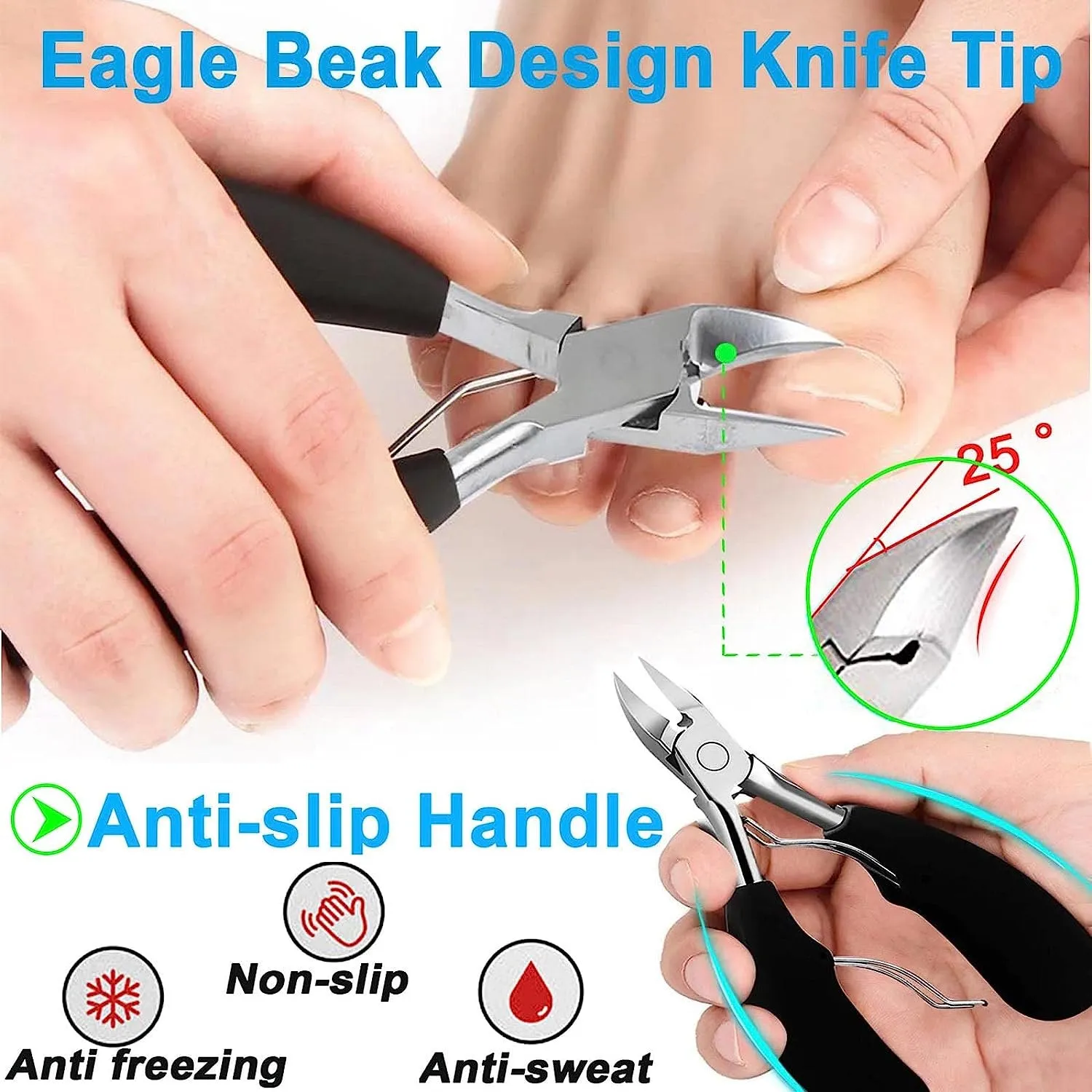 HKEEY Nail Clippers , 7Pack Podiatrist Professional Heavy Duty Toenail Clippers for Thick & Ingrown Toenail Treatment, Pedicure Tool ,Toe Nail Clipper,Nail Cutter, Manicure Set