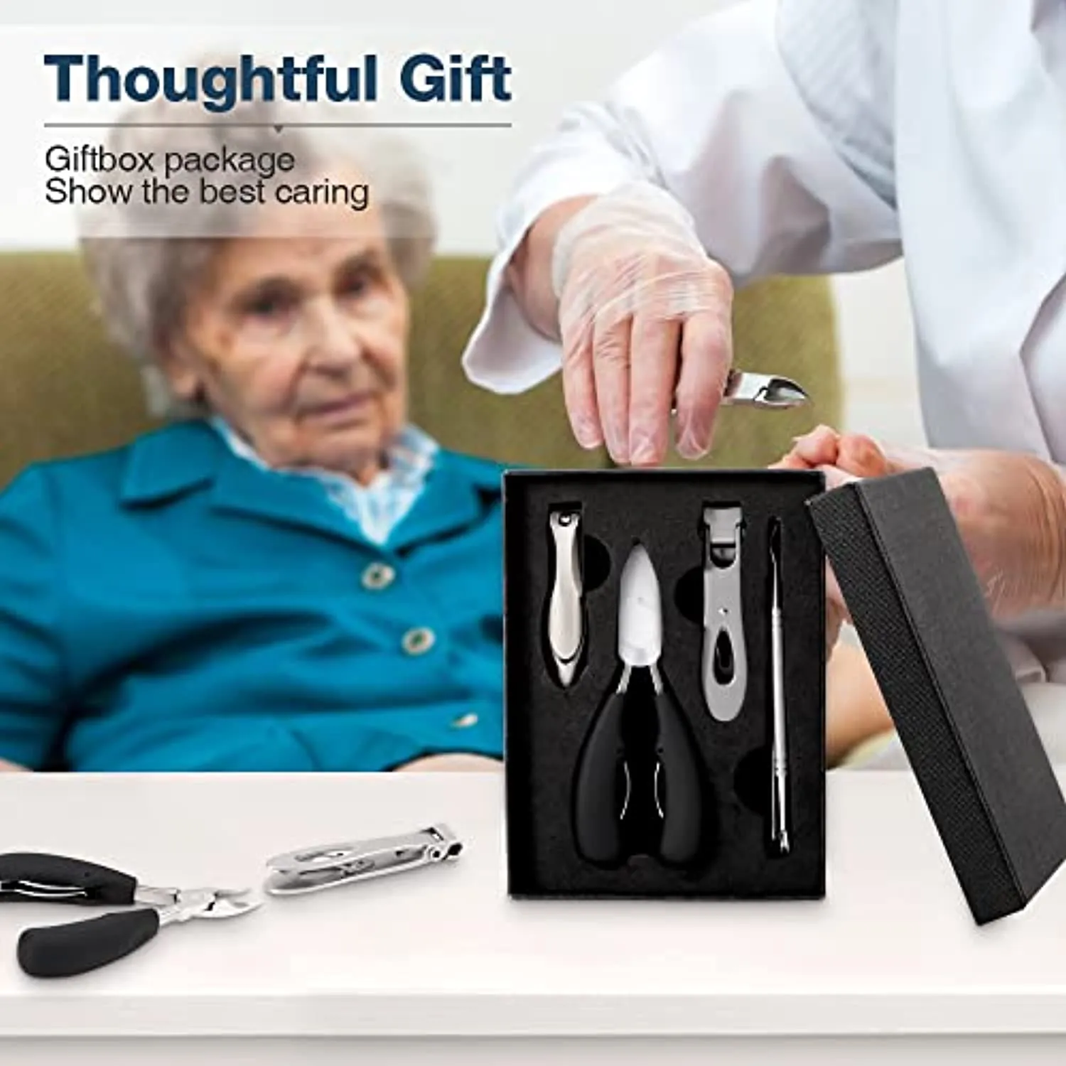 Lekesky Toenail Clippers for Thick Nails Heavy Duty Large Nail Clippers Set 5pcs for Ingrown & Outgrow Podiatrist Toenail Fingernail for Seniors Professional Sharp Nail Clipper with Catcher Men Women