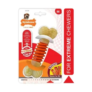 Nylabone Extreme Tough Pro Action Dog Chew Toy, Cleans Teeth, Bacon Flavour, Medium