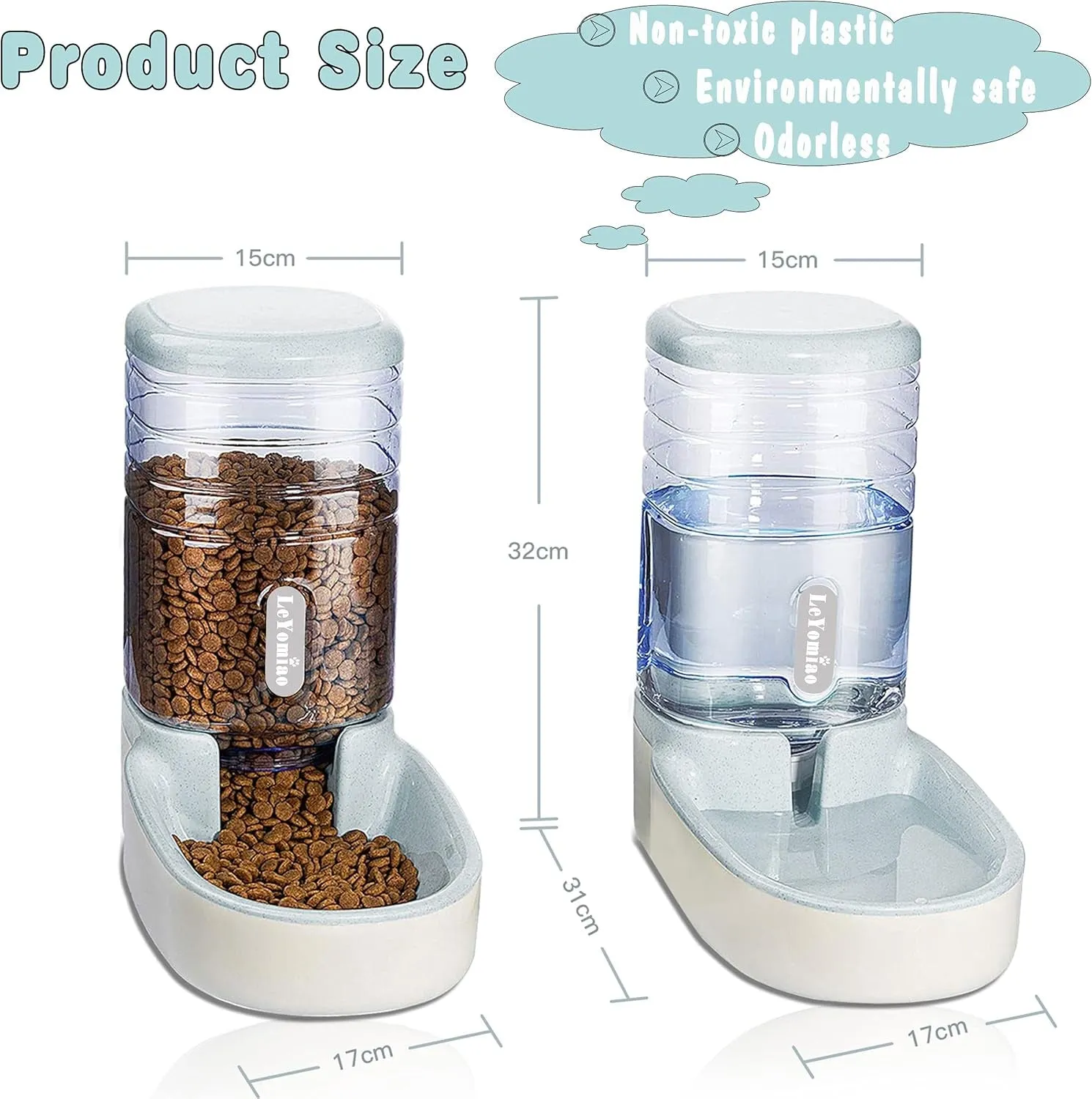 Pets Feeder Cats Dogs Automatic Feeder Set 3.8 L with 1 Water Dispenser and 1 Food Feeder for Small, Medium & Big Pets (Waterer)