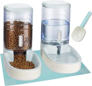 Pets Feeder Cats Dogs Automatic Feeder Set 3.8 L with 1 Water Dispenser and 1 Food Feeder for Small, Medium & Big Pets (Waterer)
