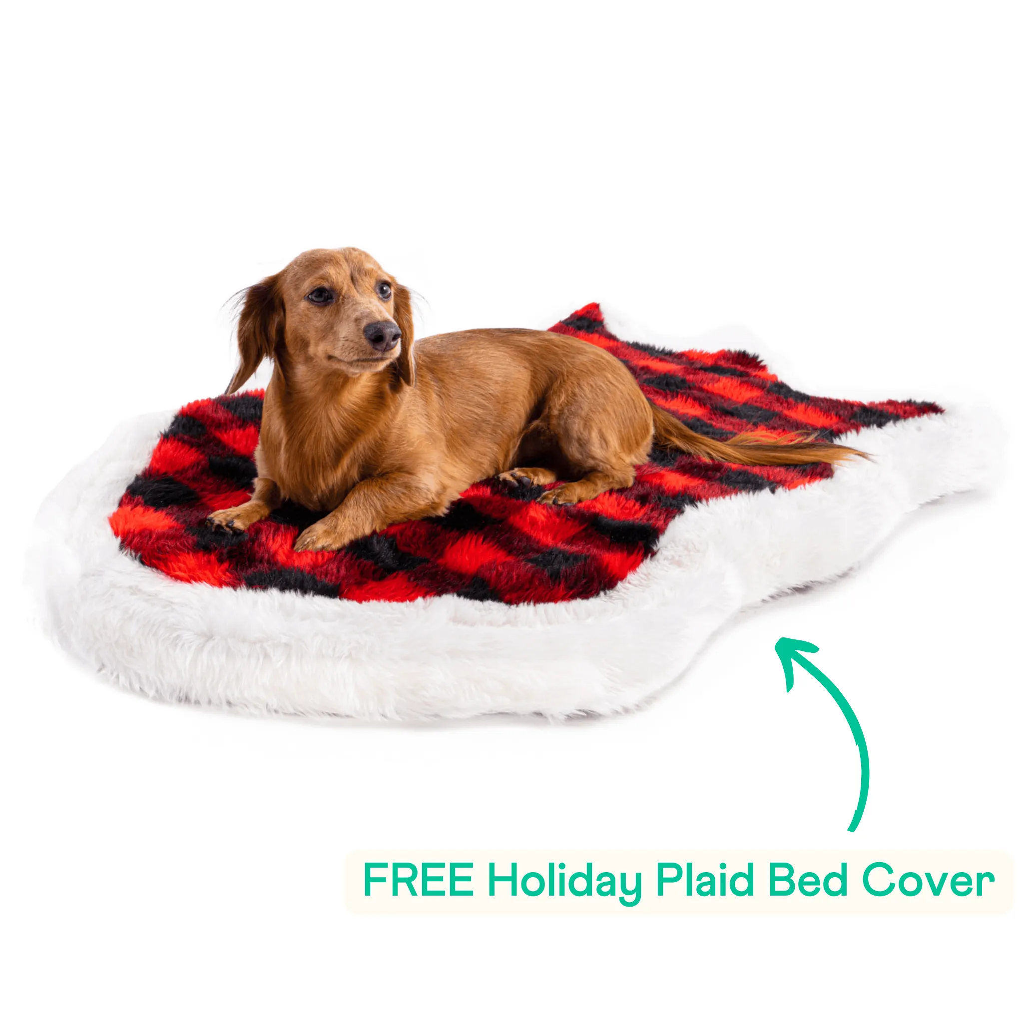 PupRug™ Luxe Faux Fur Ivory Plush Sheep Orthopedic Dog Bed   FREE Holiday Plaid Bed Cover