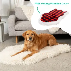 PupRug™ Luxe Faux Fur Ivory Plush Sheep Orthopedic Dog Bed   FREE Holiday Plaid Bed Cover