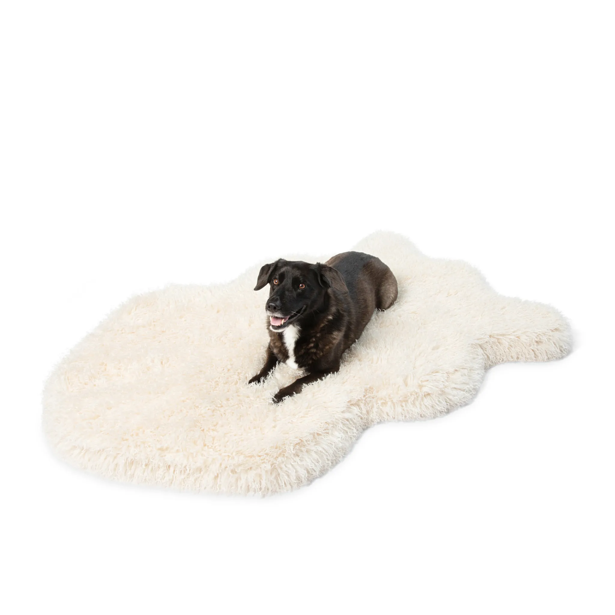 PupRug™ Luxe Faux Fur Ivory Plush Sheep Orthopedic Dog Bed   FREE Holiday Plaid Bed Cover