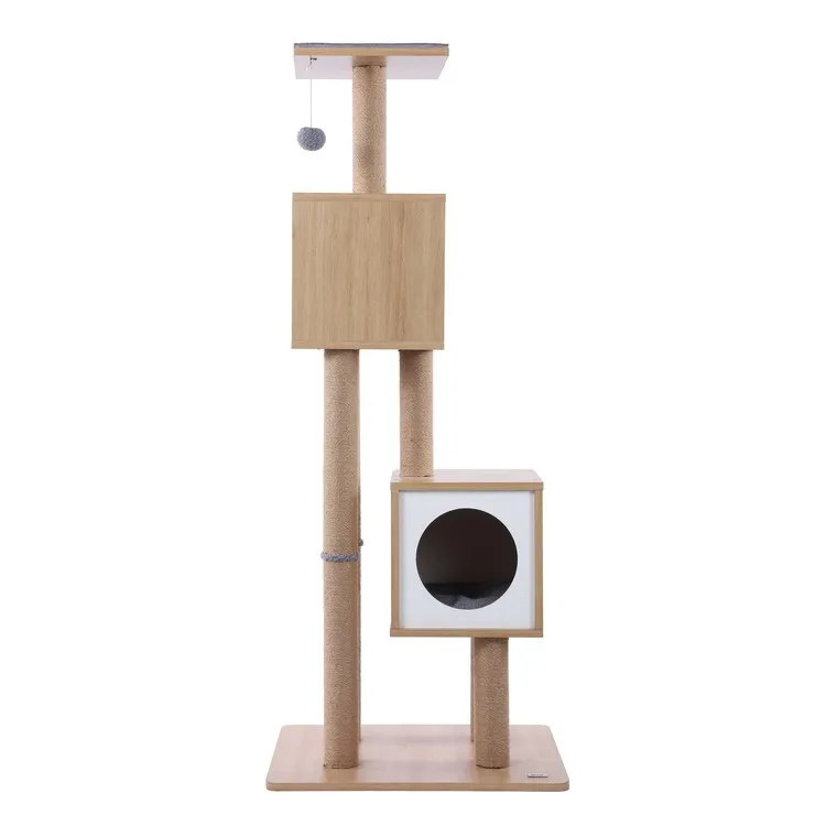 Sawyer Three-Tier Minimalist Jute Cat Tree Condo with Scratching posts