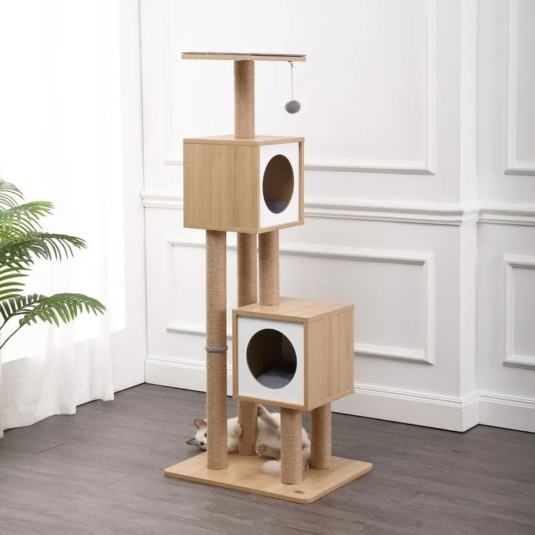 Sawyer Three-Tier Minimalist Jute Cat Tree Condo with Scratching posts