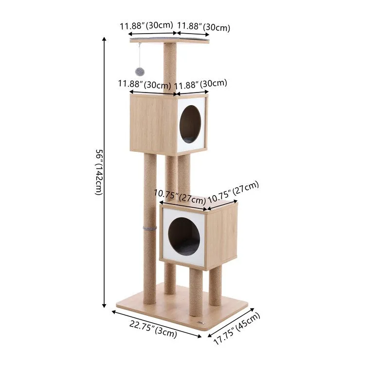 Sawyer Three-Tier Minimalist Jute Cat Tree Condo with Scratching posts