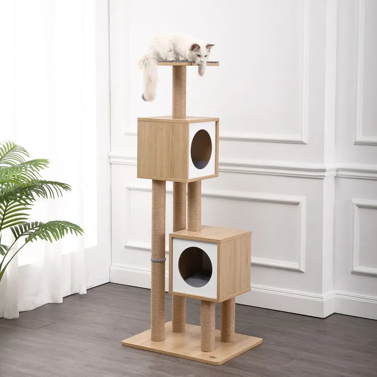 Sawyer Three-Tier Minimalist Jute Cat Tree Condo with Scratching posts