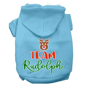 Team Rudolph Screen Print Dog Hoodie Baby Blue M