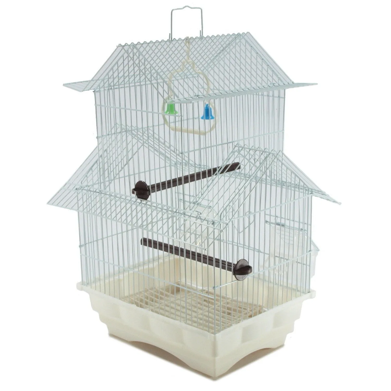 White 18-inch Medium Parakeet Wire Bird Cage for Budgie Parakeets Finches Canaries Lovebirds Small Quaker Parrots Cockatiels Green Cheek Conure perfect Bird Travel Cage and Hanging Bird House