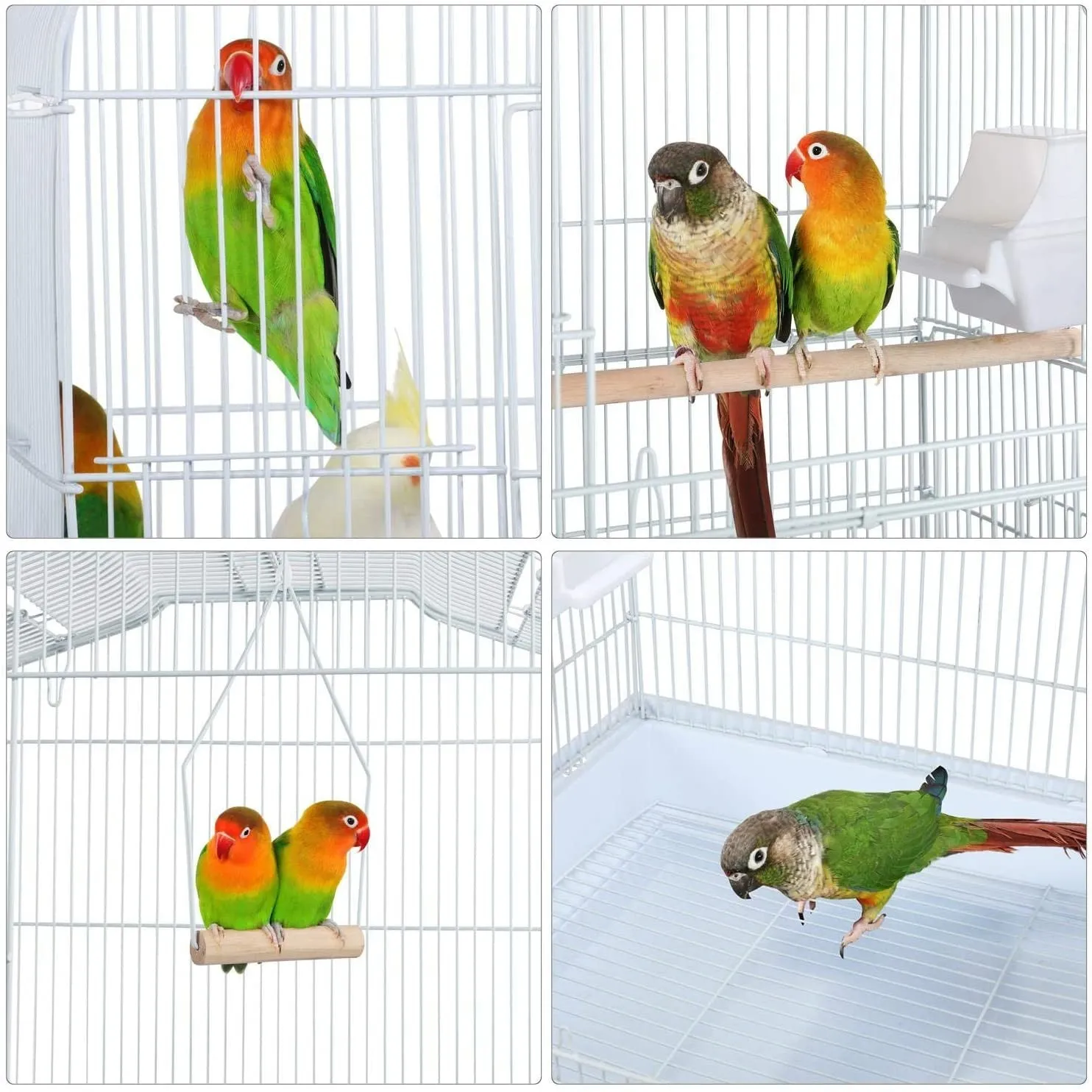White 18-inch Medium Parakeet Wire Bird Cage for Budgie Parakeets Finches Canaries Lovebirds Small Quaker Parrots Cockatiels Green Cheek Conure perfect Bird Travel Cage and Hanging Bird House